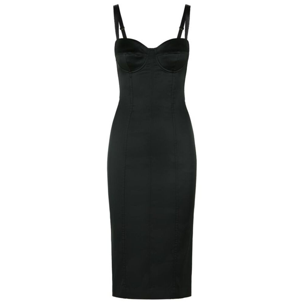 Dolce & Gabbana Loguette Bustier Black Satin Dress Women
